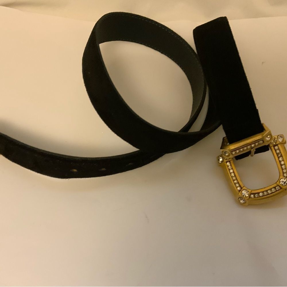 Avignon Vintage Black suede Leather Gold buckle  Belt Size L
